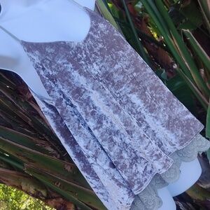 Joy Joy Crushed Silver Sexy Tank Top With Lace Trim Medium